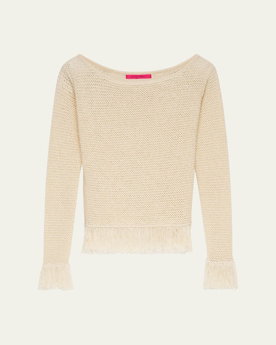Nora Lite Knit Fringe Long-Sleeve Sweater